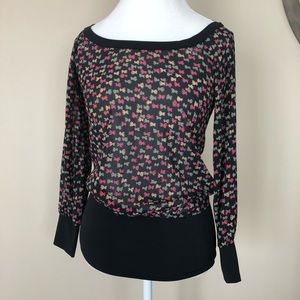 Trina Turk Sheer Black Patterned Silk Top